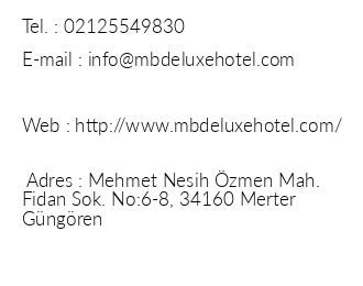 Mb Deluxe Hotel iletiim bilgileri